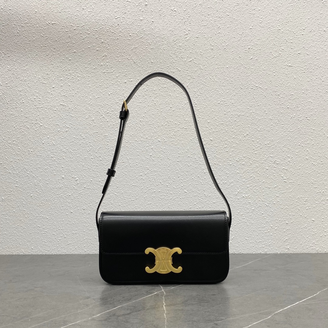 Celine Shoulder Bag Claude In Shiny Calfskin Black/Gold 194143